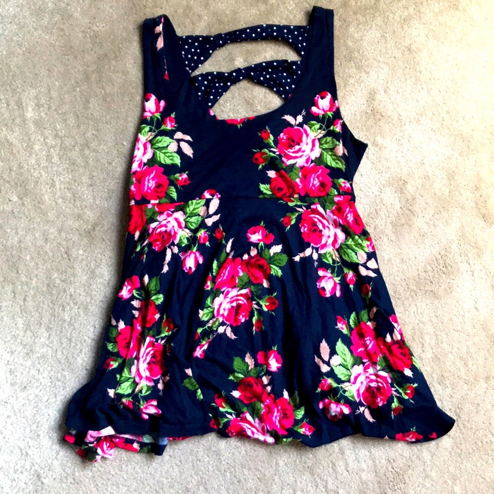 Navy and Rose Tank Top with Open Back Straps